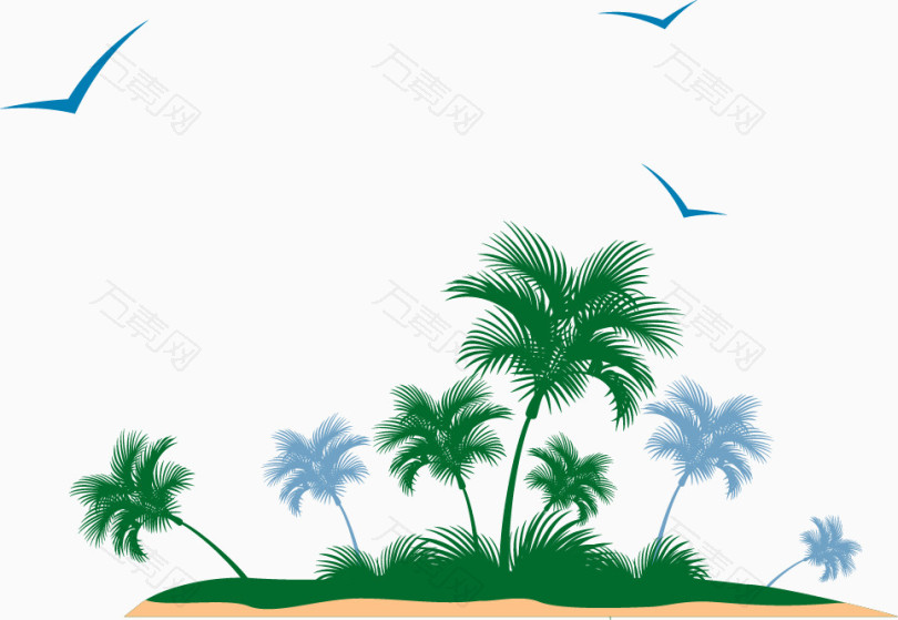 卡通夏日清新椰树小岛