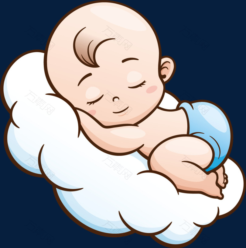 睡在云上婴儿卡通人物图标元素