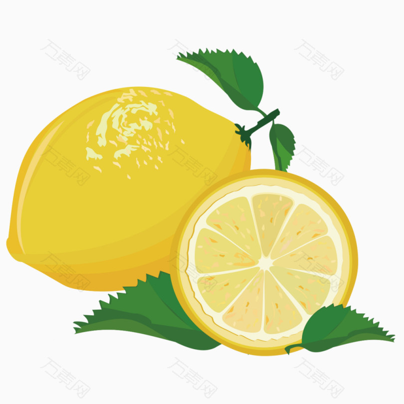 卡通柠檬绿叶水果