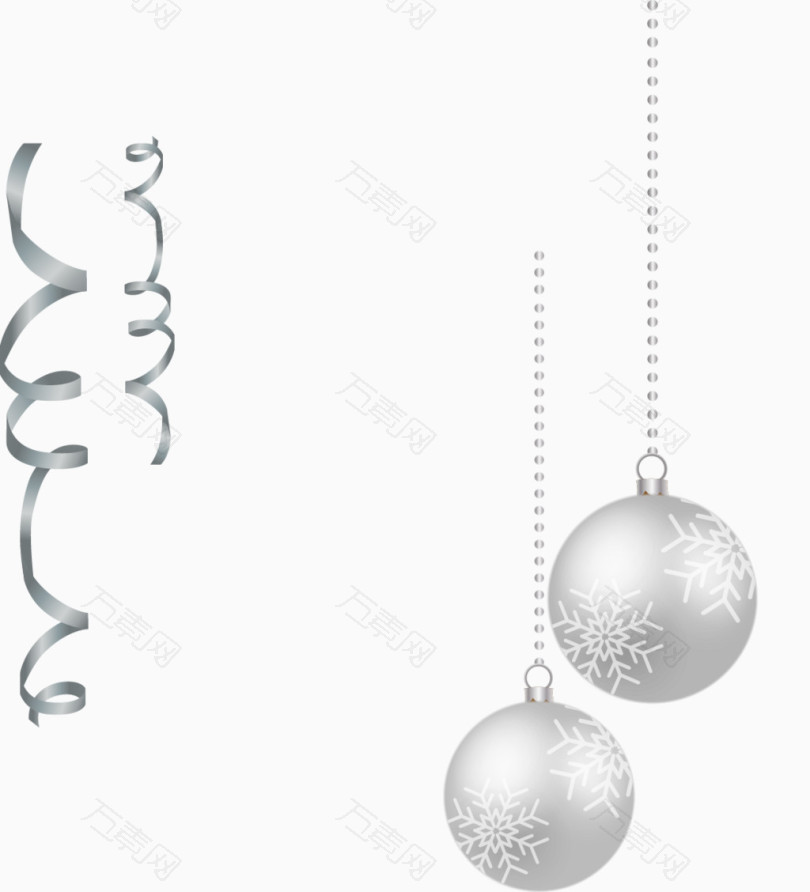 矢量手绘圣诞挂饰银色球和彩带