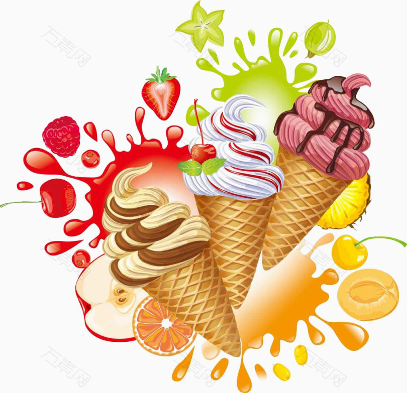 创意时尚夏日冰淇淋甜品卡通插画