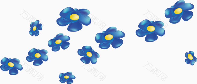 蓝色漂浮手绘线条花朵