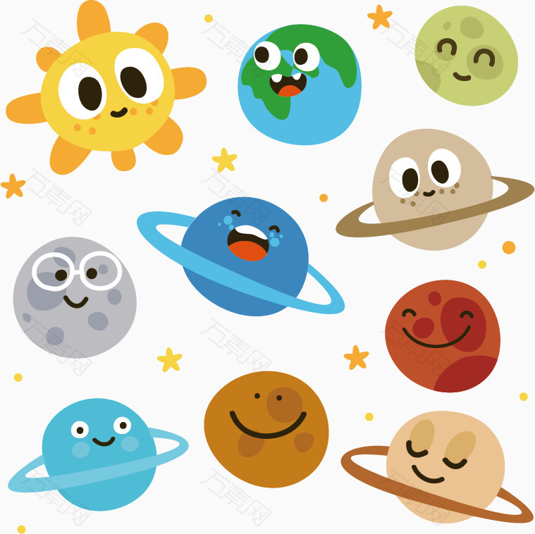 卡通太阳和九大行星