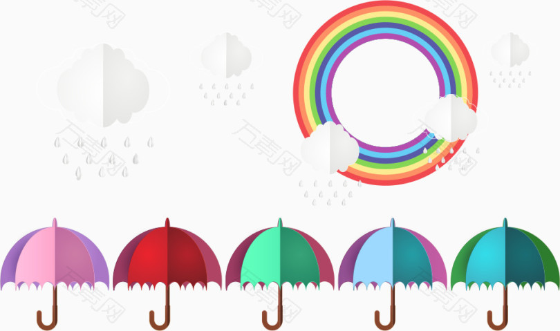 矢量雨伞和彩虹