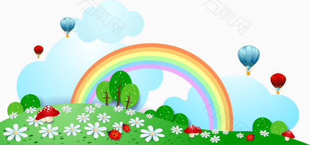 卡通可爱彩虹草坪