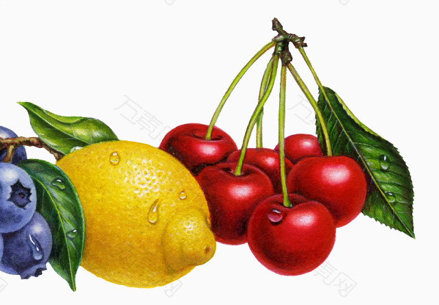红樱桃柠檬水果