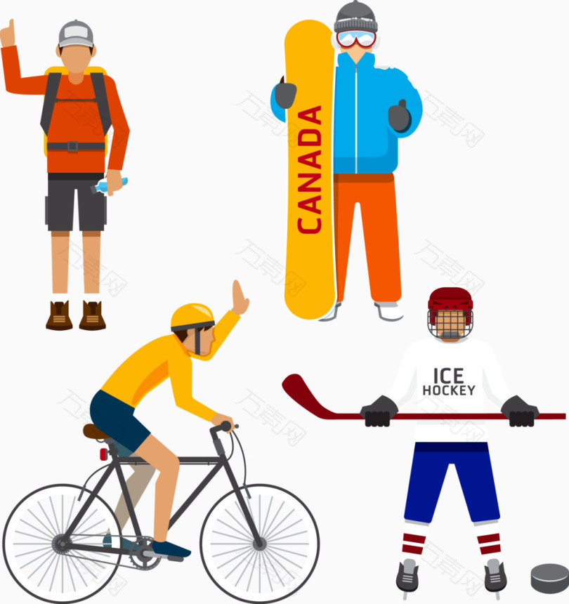 矢量卡通人物素材自行车运动滑雪