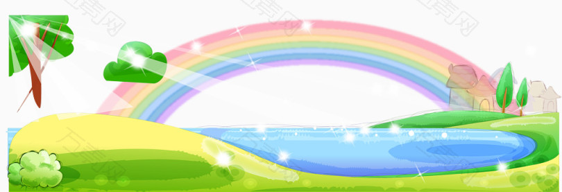 湖边彩虹装饰背景矢量图