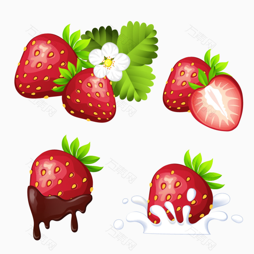 4款卡通手绘草莓牛奶效果