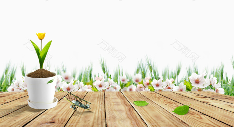 木桌花朵小麦背景素材