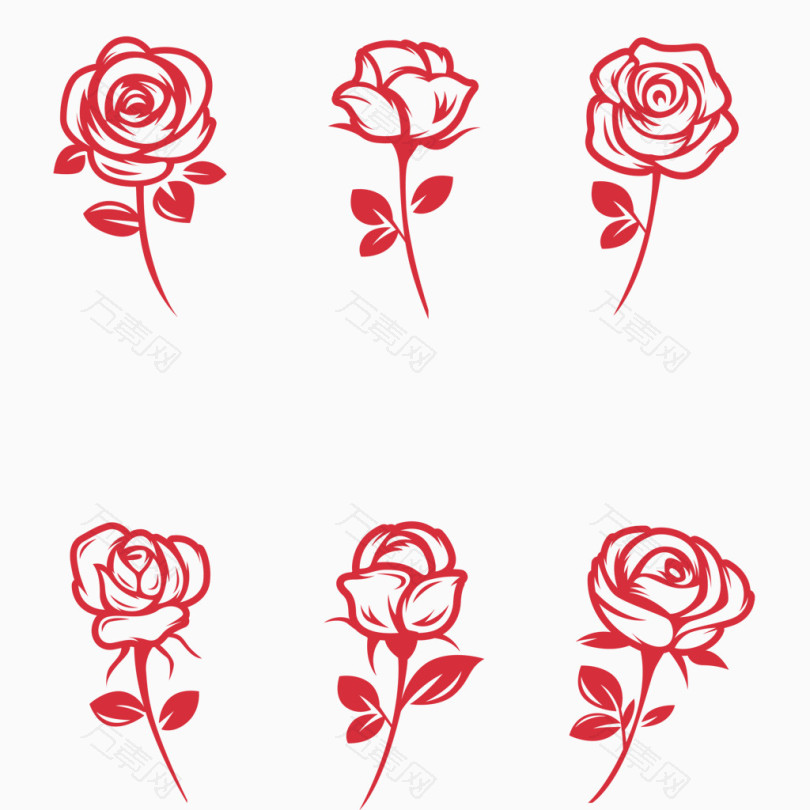 手绘线条红玫瑰