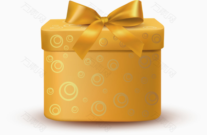 黄色立体礼盒蝴蝶结矢量图