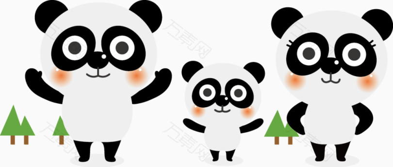 卡通可爱动物熊猫一家