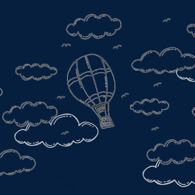 云背景的手工绘制的气球放飞