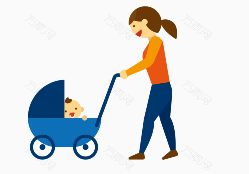 母亲和推车里的婴儿