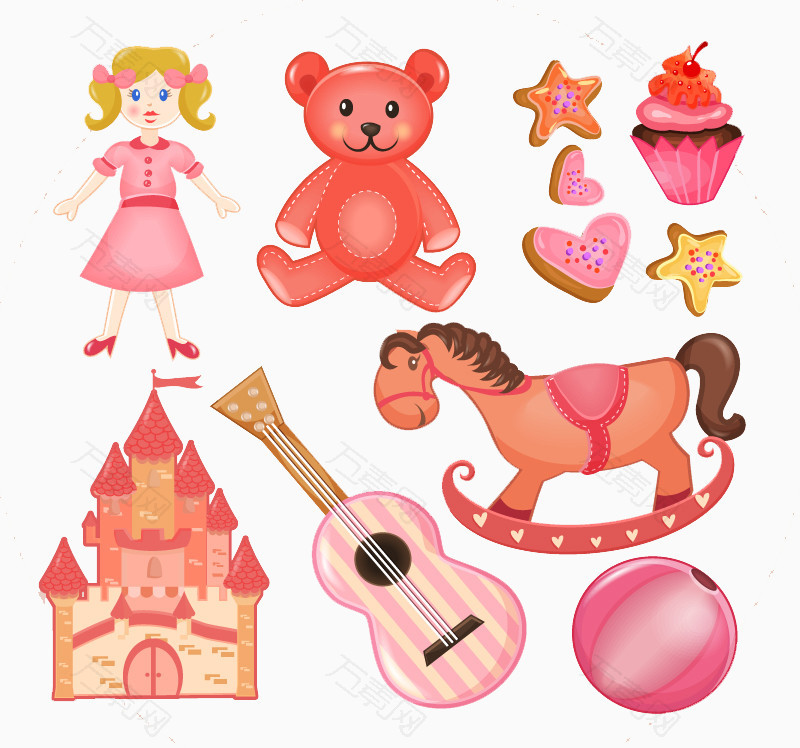 11款粉色系玩具和甜点矢量素材