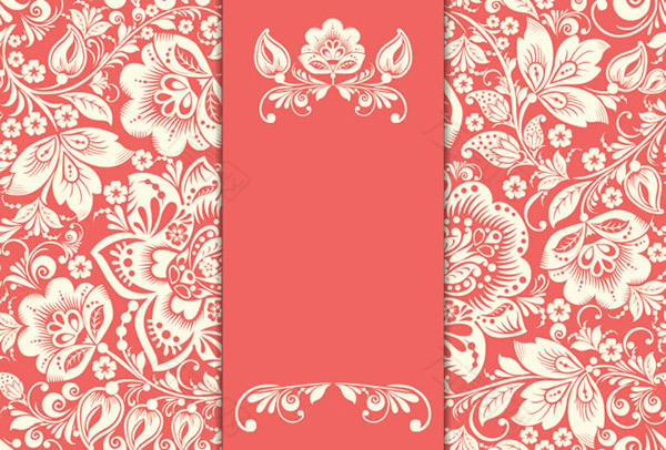 白色花卉红底卡片