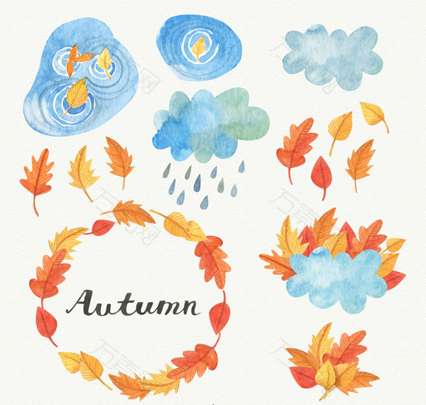 秋季落叶和云朵