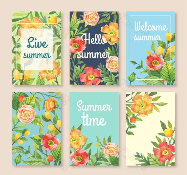 彩色夏季花卉卡片