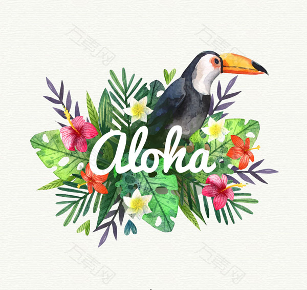 夏威夷大嘴鸟和花
